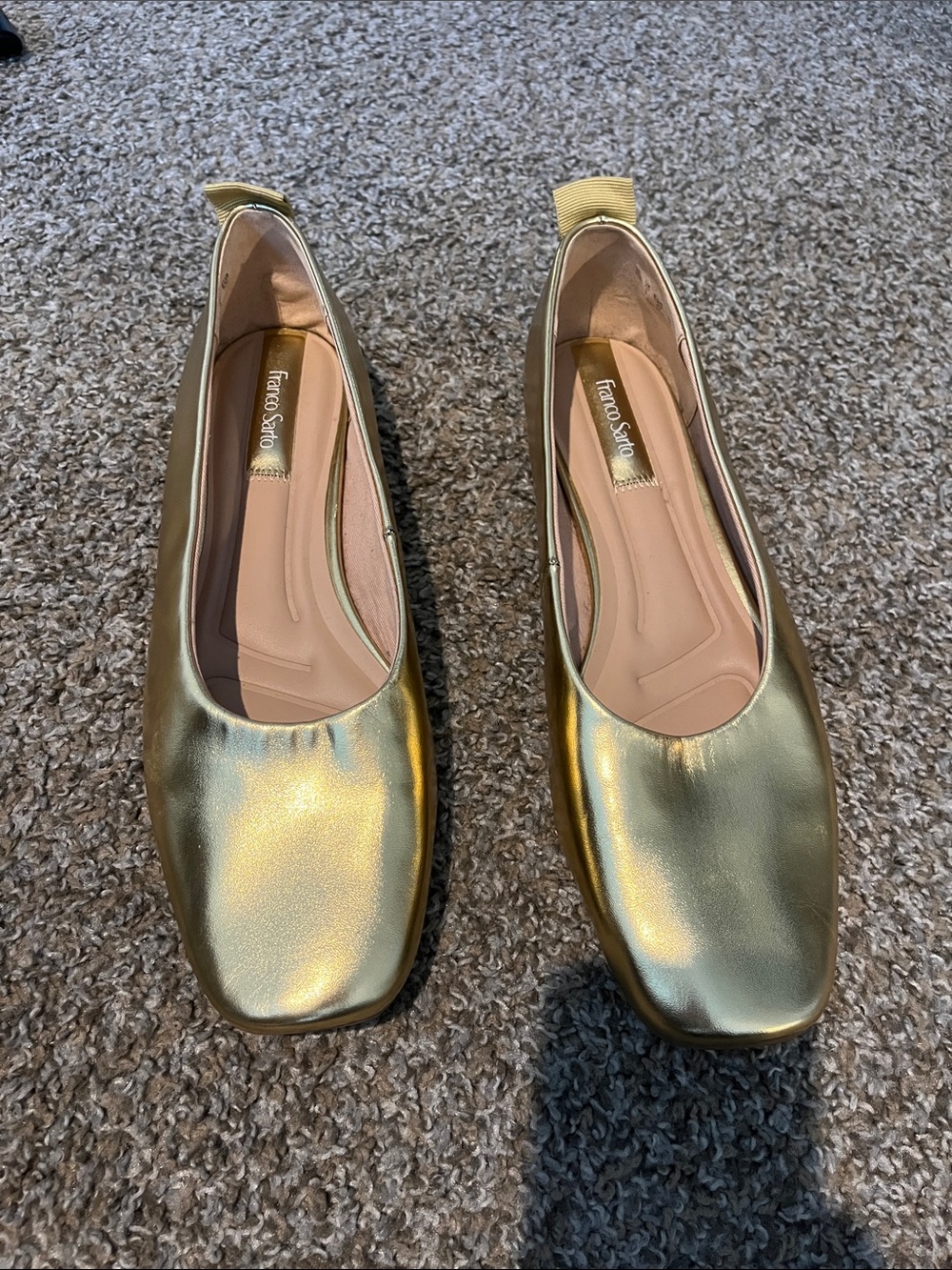 FRANCO SARTO Metallic Gold Square-Toe Ballet Flats